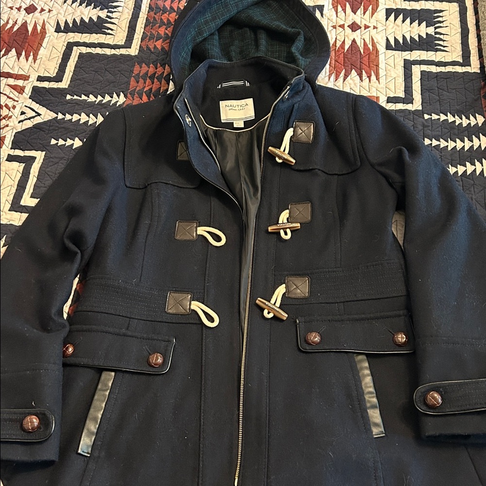 Nautica Dark Blue Hooded Toggle Jacket